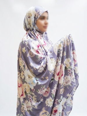 چادر نماز کیسه‌ای مقنعه‌دار طرح “یاس بنفش”