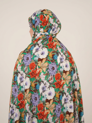 چادر نماز کیسهای کدری مقنعهدار (طرح گلهای بهاری)