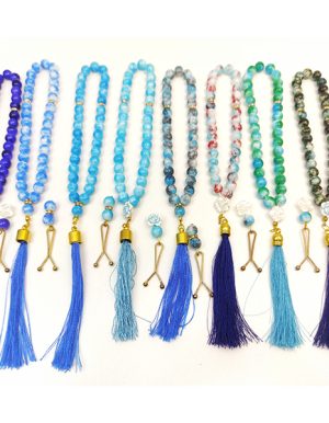 تسبیح ۳۳ دانه فانتزی تم آبی (ویژه اعیاد شعبانیه) با قابلیت شخصی‌سازی